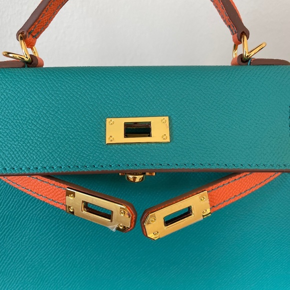 Mini Top Handle Satchel Bag - Turquoise and Orange - Picture 5 of 12